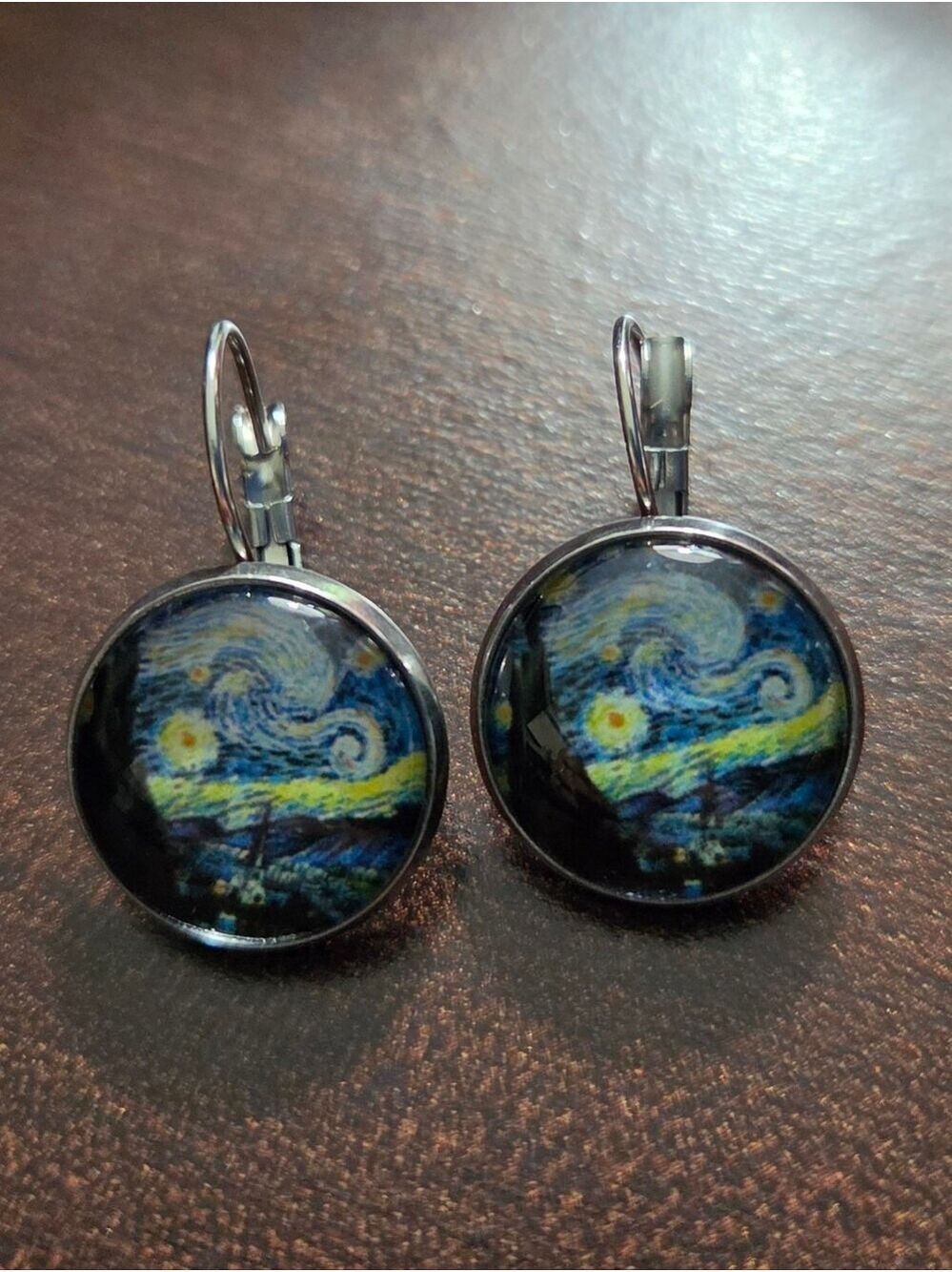 Van Gogh Starry Night Silver Tone Drop Earrings